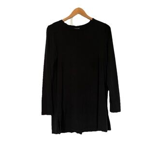 Eileen Fisher Black Long Sleeve Round Neck Tencel Top Tunic Women’s Size Medium
